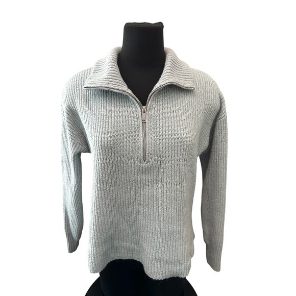 OLD NAVY | Soft Ribbed Half Zip Mock Neck Sweater Light Blue | Small - Picture 2 of 6